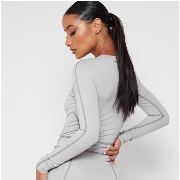 MANIÈRE DE VOIR GRAY BLACK CLIP BUCKLE WAIST BELT LONG SLEEVE BODYCON DRESS - Picture 2 of 9